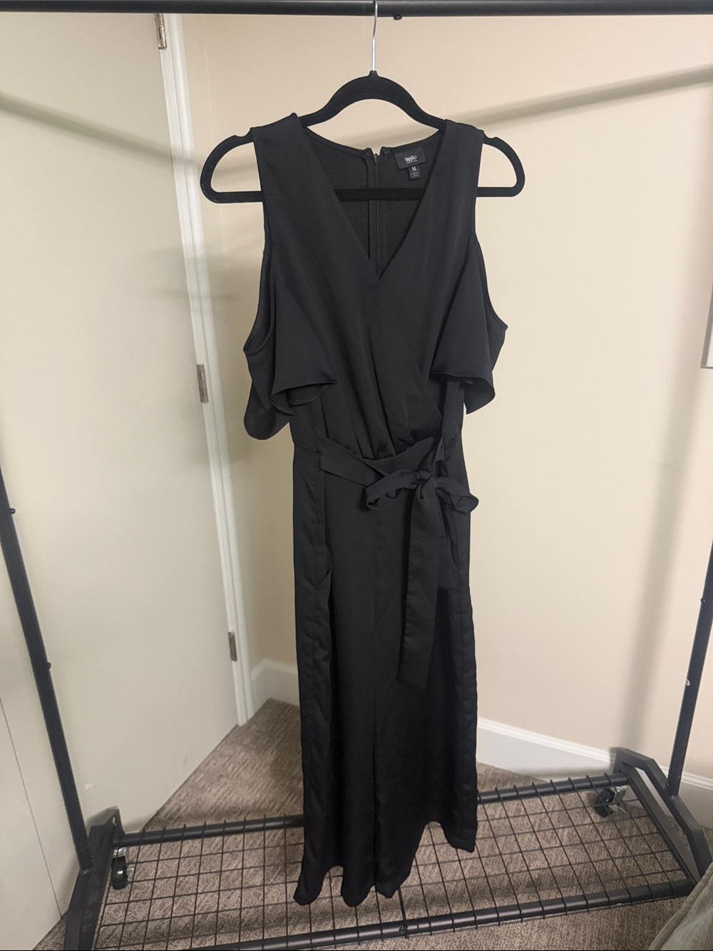 Black Sleeveless Wrap Jumpsuit with Waist Tie